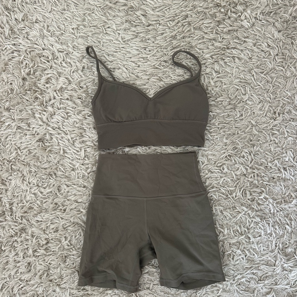 lululemon athletica Olive Green Sports Bra & High-Waist Bike Shorts Set